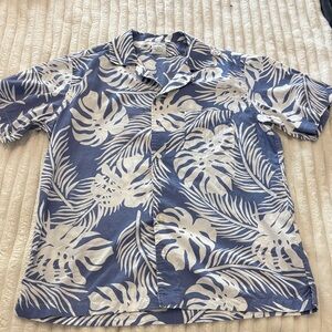 Blue and White Tropical Print Men's Shirt Brooks Brothers